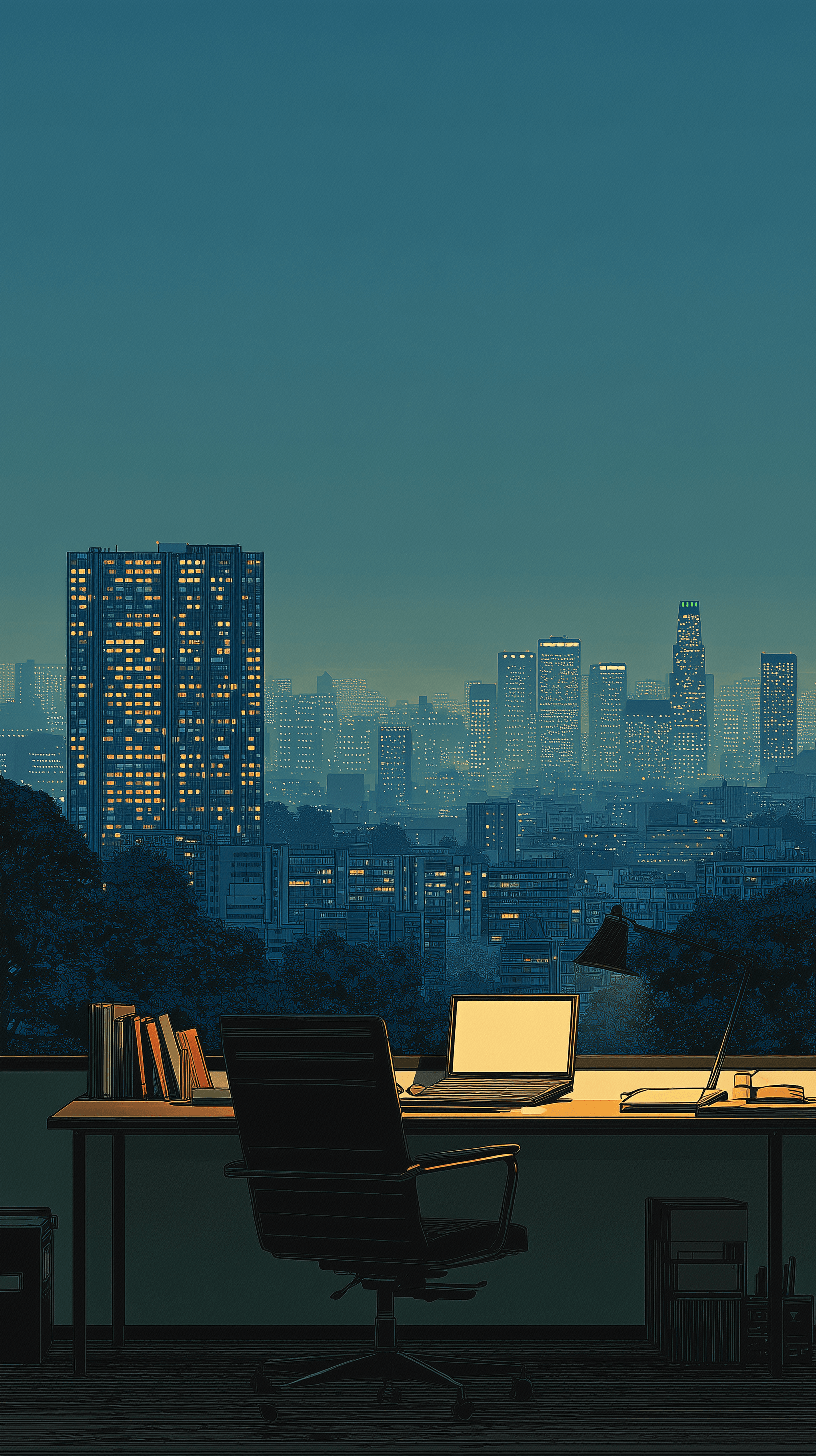 High-rise office view of a city skyline