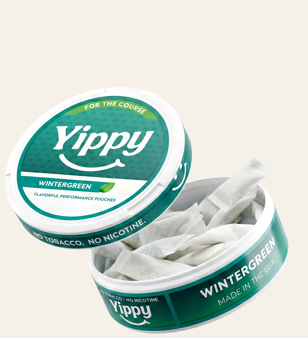 Yippy For The Course Wintergreen can with pouches floating out